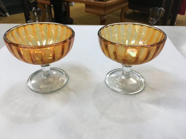 Vintage amber carnival ice cream dish clear footed preowned set of 2