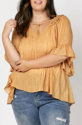 Mustard ruffle neck top Plus