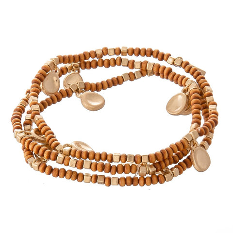 Brown wood bead stretch bracelet