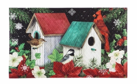 Poinsettia birdhouse Embossed door mat