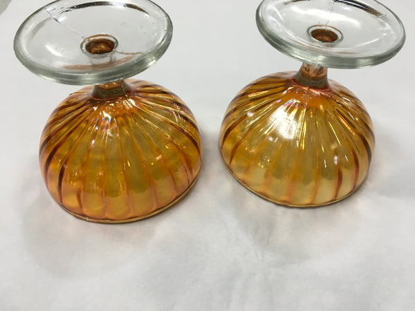Vintage amber carnival ice cream dish clear footed preowned set of 2
