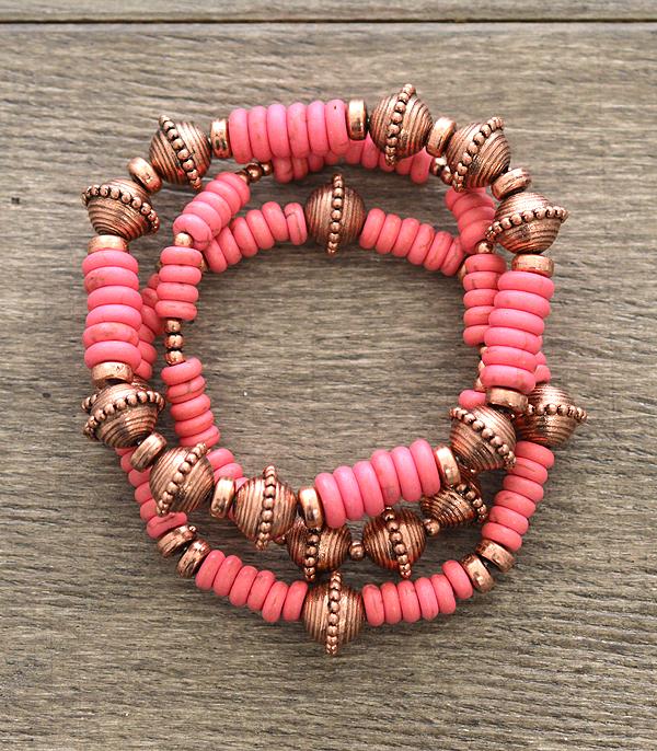 Pink copper stretch Bracelet Set