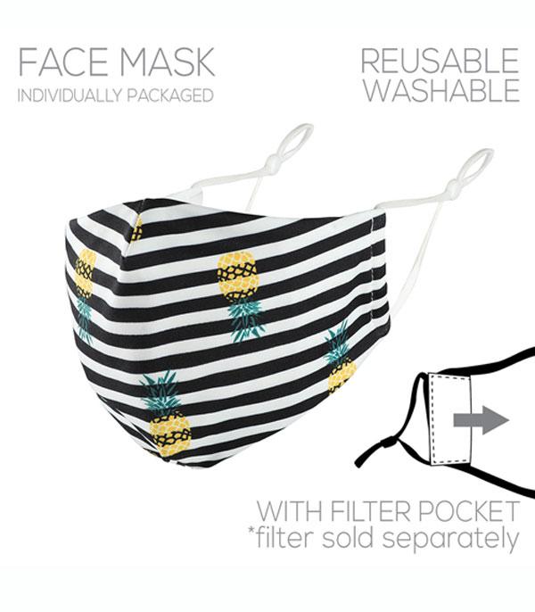Pineapple stripe Reusable Filter Pocket Face Mask