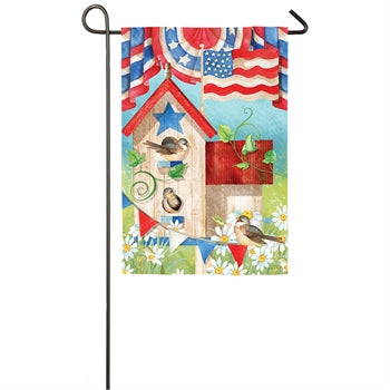 Patriotic Birdhouse Garden Satin Flag