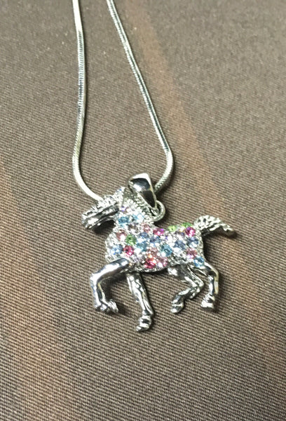 Multi Rhinestone horse  necklace