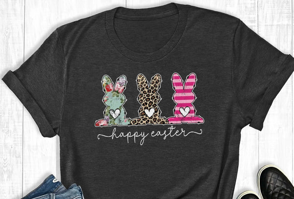 Happy Easter Bunnies Dark Gray Charcoal T-shirt