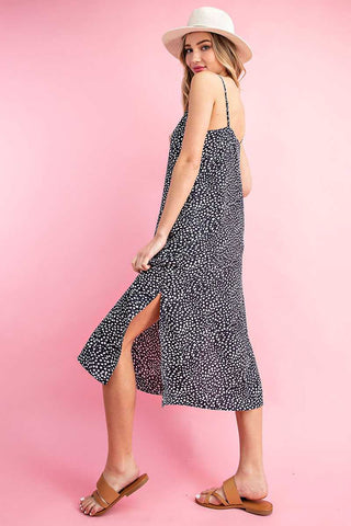 Navy Animal Print Cami Style Midi Dress