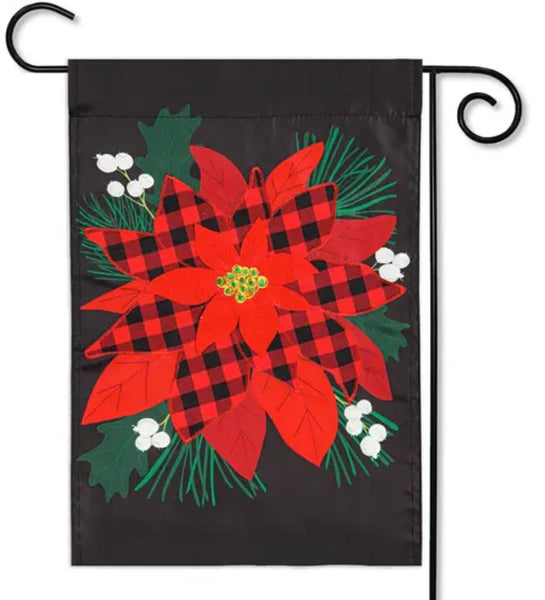 Buffalo Check Poinsettia Garden Applique Flag