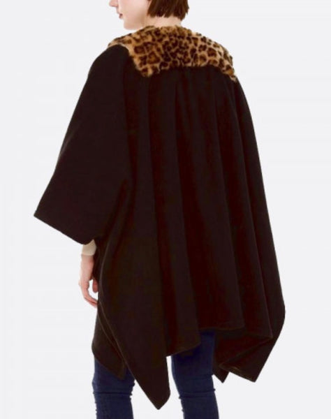 Black with leopard fur Cape Jacket