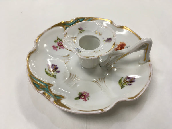 Vintage candle holder Fleurs de saxe with gold trim preowned