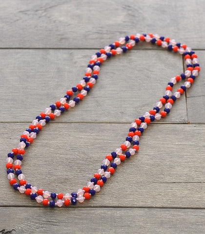 Red white blue Glass Beads Long Necklace