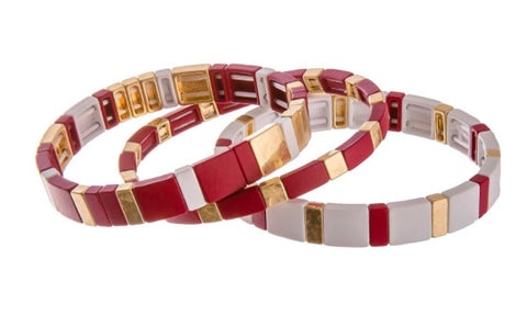 Red white color block bracelet