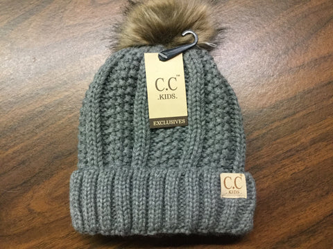 Kids Light grey natural Pom CC beanie