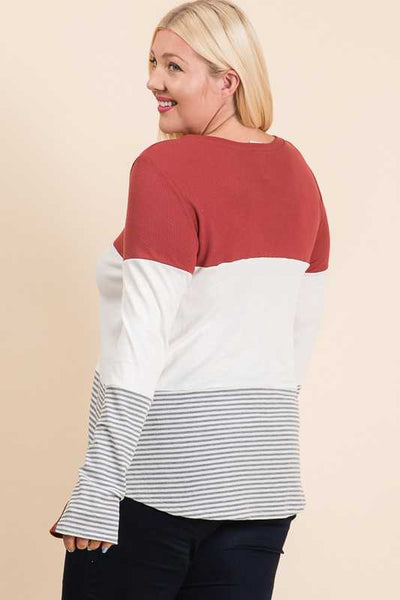 Rust Color Block Striped Top PLUS