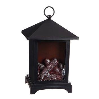 LED Black Cozy Fireplace Lantern