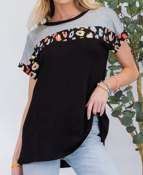 Black Animal Print Color Block top Plus