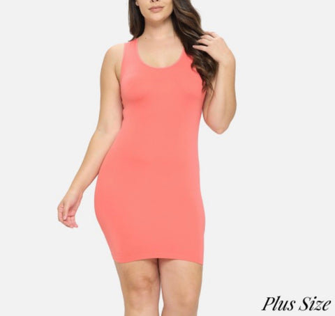 Melon coral long tank top Plus