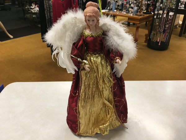 Angel harp burgundy tree topper