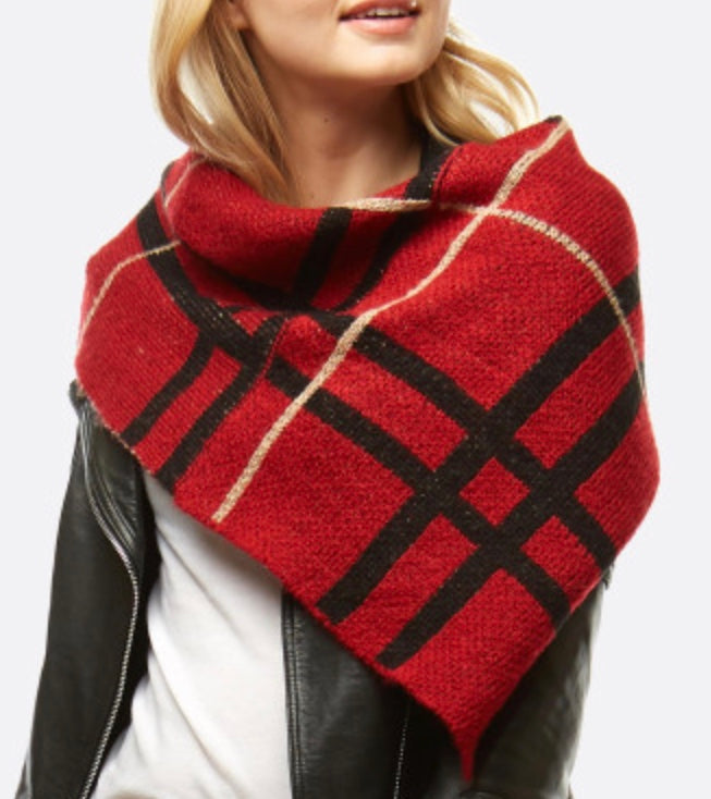 Red plaid infinity collar scarf