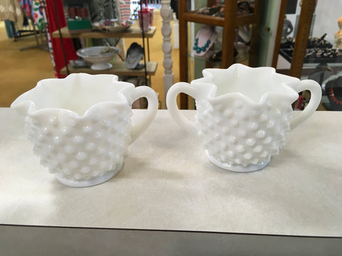 Milk Glass Vintage Hobnob Sugar Creamer 2 piece  Estate