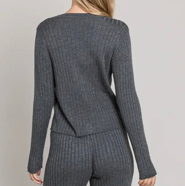 Charcoal Gray Long Sleeve Button up Cardigan