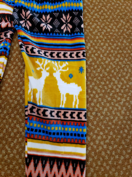 Girls mustard multi velour reindeer leggings