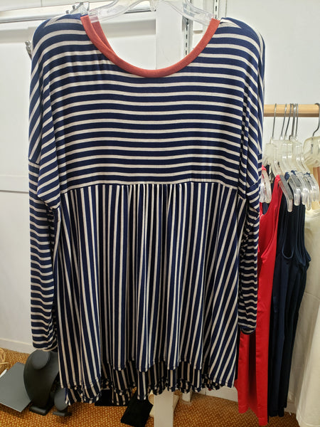 Navy striped baby doll top Plus