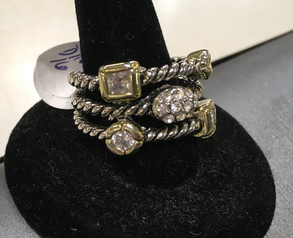 Multi 3 line rope twist with rhinestones ring