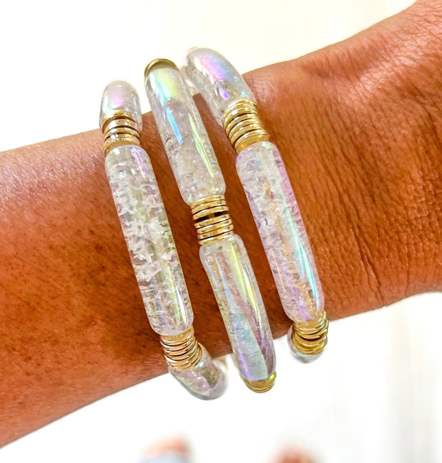 Clear bubble metallic stretch bracelet