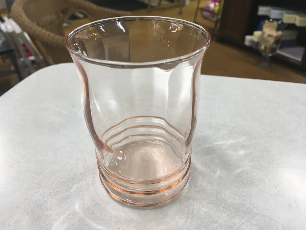 Pink depression juice tumbler glass facet shaped 4”