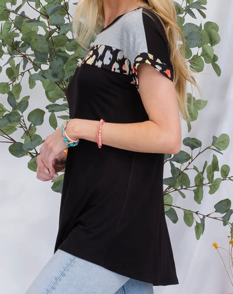 Black Animal Print Color Block top Plus