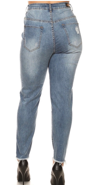 Denim distressed fray jean PLUS