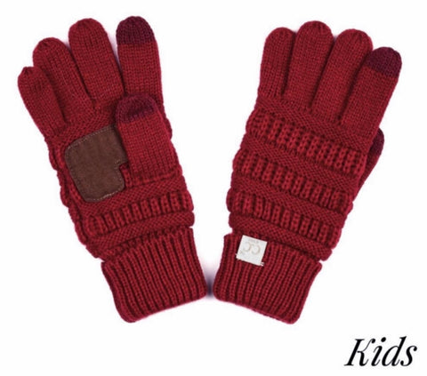 Red kids CC beanie gloves