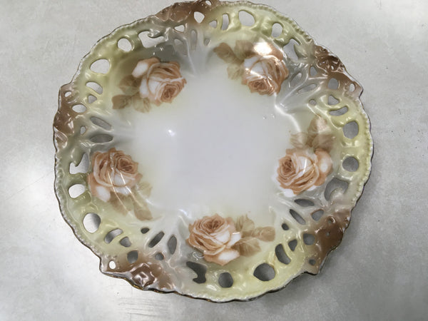 Vintage RS Germany gold rimmed decorative plate brown cream rose