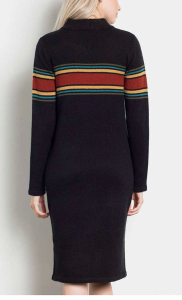 Rust mock neck retro stripe dress