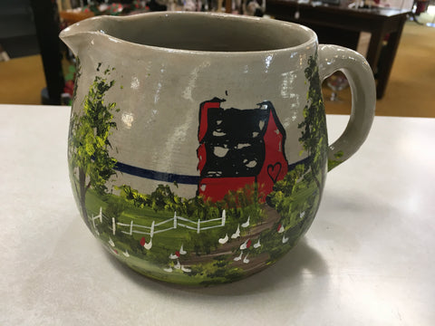 Hand Painted Vintage farmhouse yard stoneware pitcher preowned