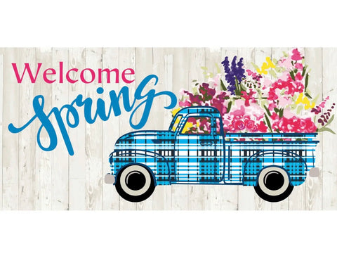 Welcome Spring Plaid Truck Sassafras Switch Mat