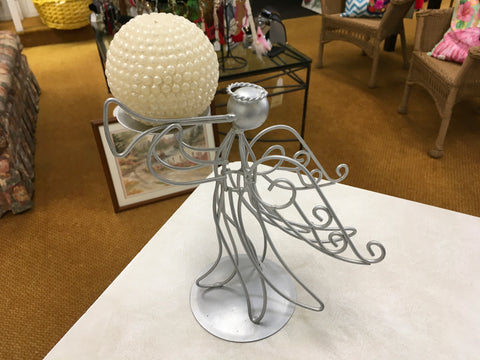 Silver wire trumpet blowing angel candle holder round candle