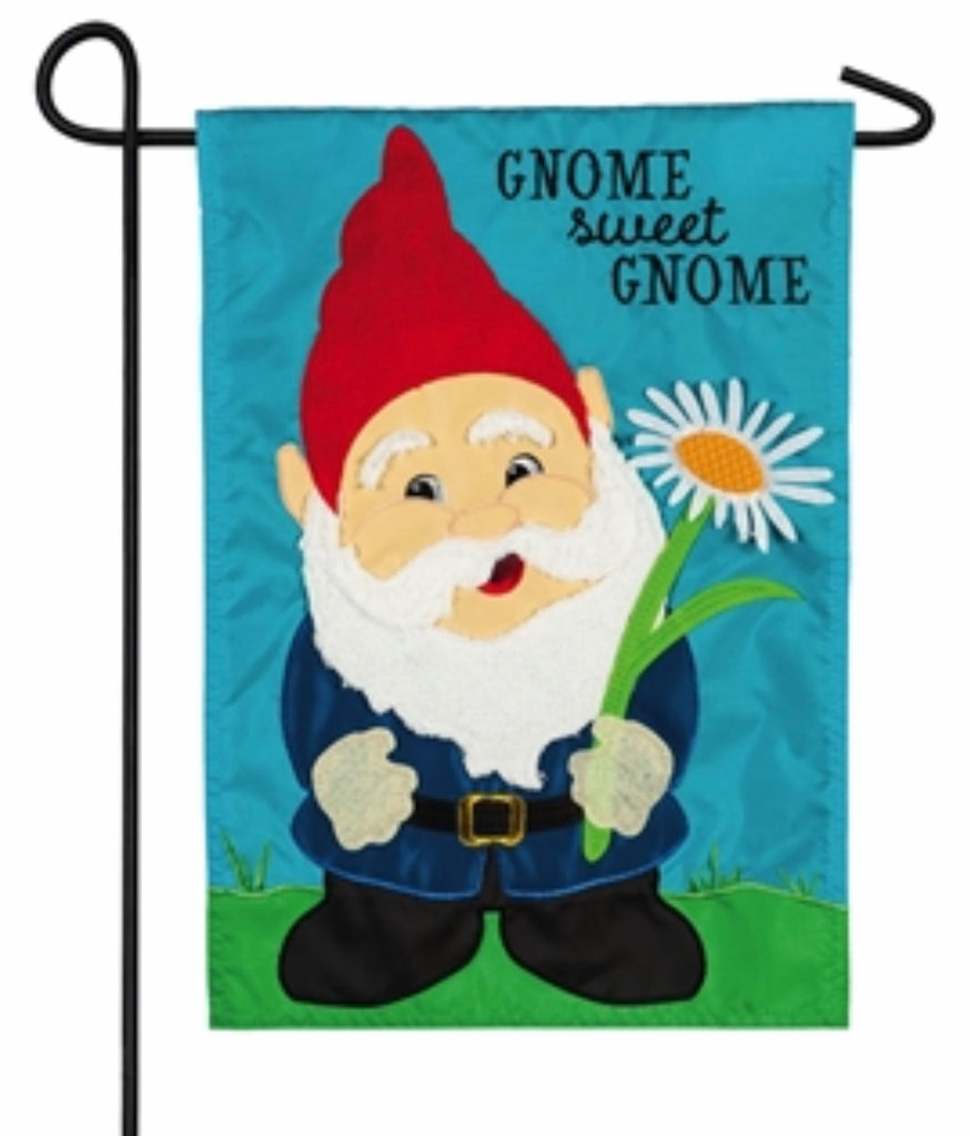 Gnome Sweet Gnome Garden Applique Flag