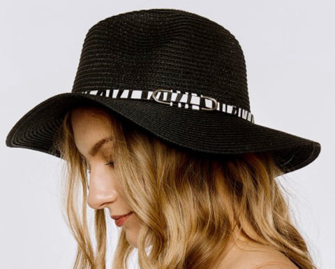 Black tiger stripe Panama straw hat