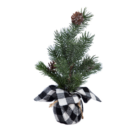 Pine Tree in white Buffalo Plaid Burlap Pot