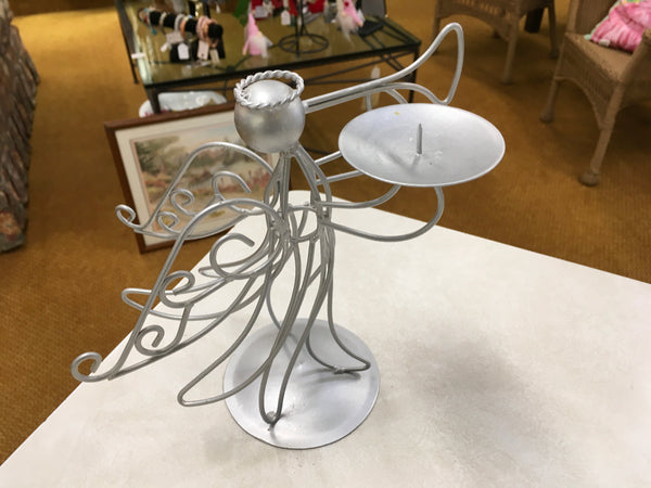 Silver wire trumpet blowing angel candle holder round candle