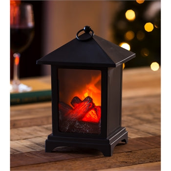 LED Black Cozy Fireplace Lantern