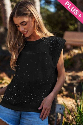 Black rhinestone sleeveless top Plus
