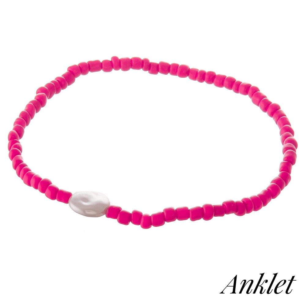 Pink bead seed pearl ankle bracelet