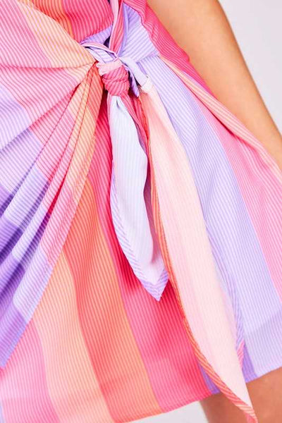 Pink Striped Tie Wrap Dress
