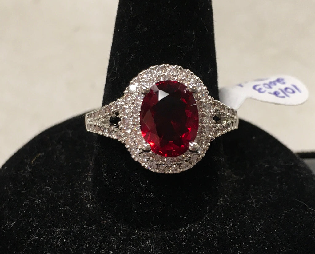 Red oval CZ ring size 7