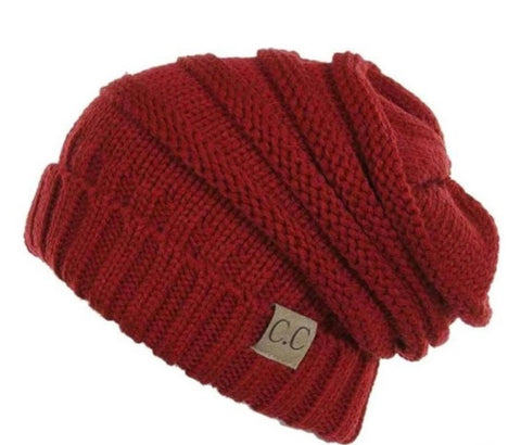 Red ribbed CC slouchy beanie hat