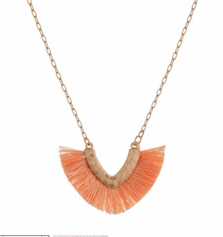 Peach V fringe necklace