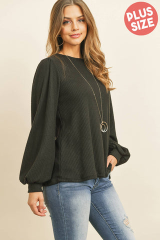 Black waffle pullover top PLUS